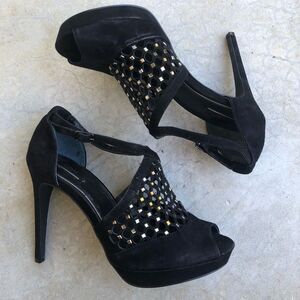 Alfani Caelen cage black suede embellished heels 8.5